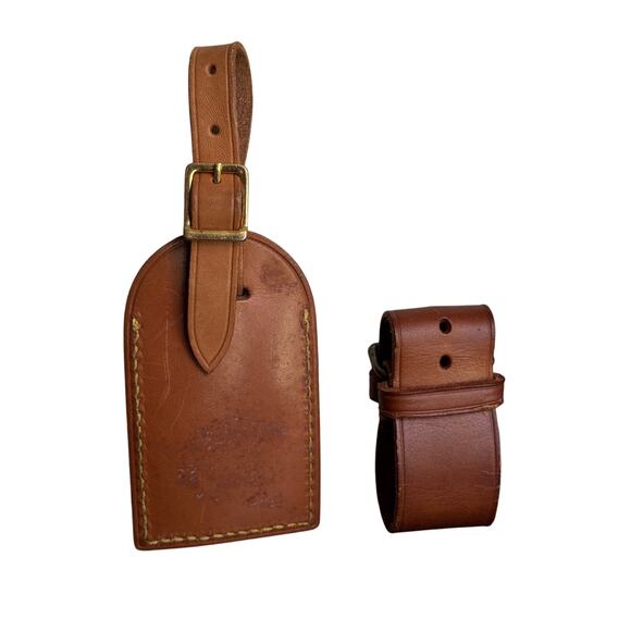 Authentic Louis Vuitton Vachetta Leather Name Luggage Tag And Poignet Set SN911 - Picture 4 of 5